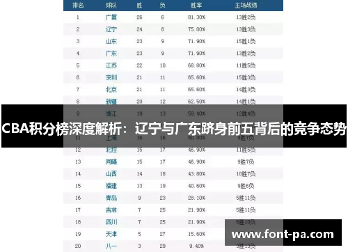 CBA积分榜深度解析：辽宁与广东跻身前五背后的竞争态势