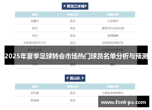 2025年夏季足球转会市场热门球员名单分析与预测