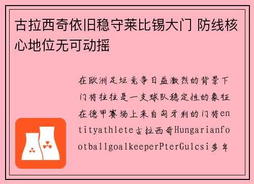 古拉西奇依旧稳守莱比锡大门 防线核心地位无可动摇